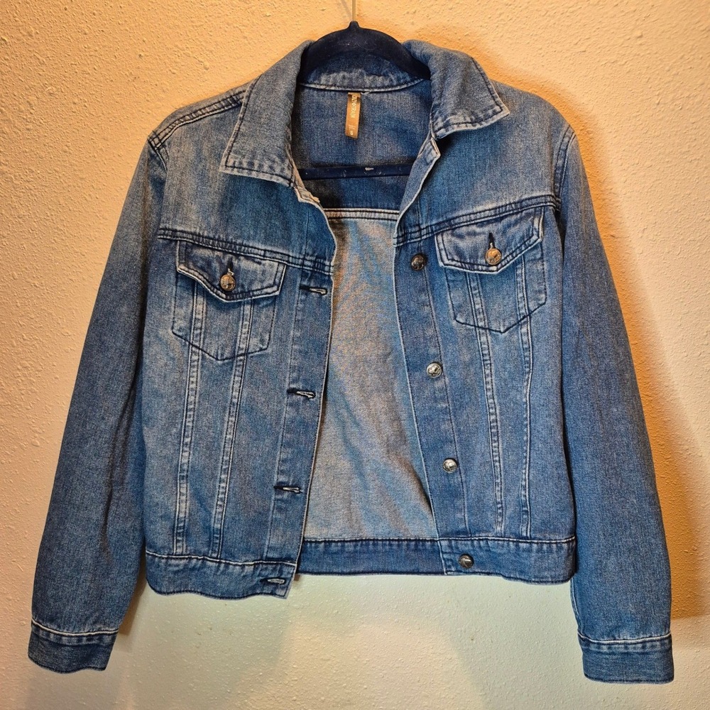 Crazy Train Denim Jacket Embellished Western Style Button Front Women's